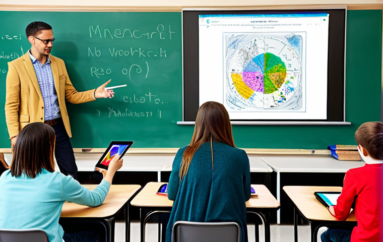 **
"A teacher facilitating a collaborative art project using tablets in a bright and colorful classroom. Students are fully clothed and engaged, working together on digital canvases. The classroom features diverse artwork and educational posters. safe for work, appropriate content, professional educational setting, fully clothed, perfect anatomy, natural proportions, high quality, family-friendly."
**