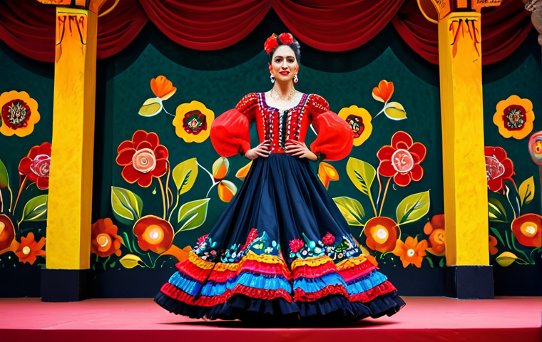 **
"A vibrant flamenco dancer in a traditional, fully clothed traje de flamenca with intricate embroidery, performing on a stage with a colorful, festive background reminiscent of a Spanish feria. Safe for work, appropriate content, fully clothed, professional photography, perfect anatomy, natural proportions, family-friendly, high quality."
**