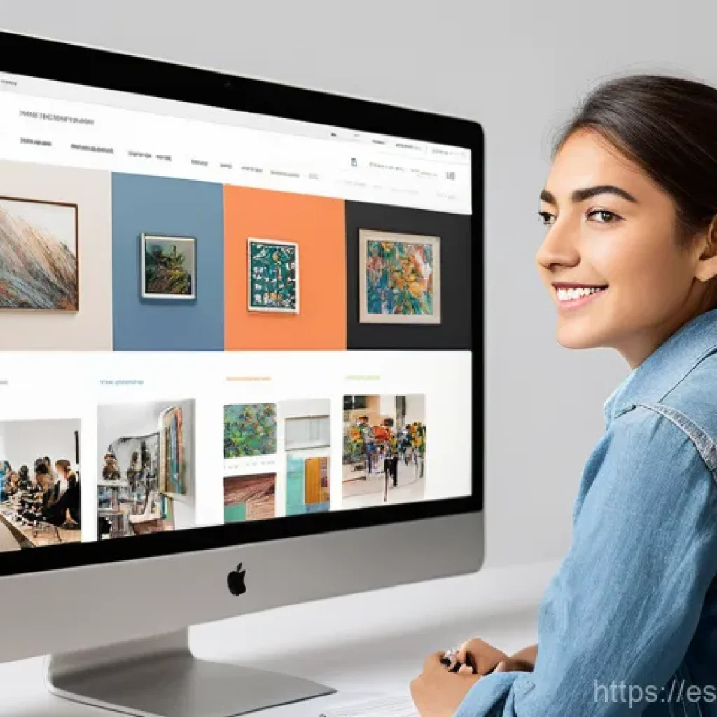 미술교육사 취업 성공 팁 - **Prompt:** A dynamic and modern online art portfolio webpage displayed on a high-resolution monitor...