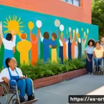 미술교육사와 소외계층 예술 교육 - **Prompt:** A vibrant, sun-drenched outdoor scene depicting a diverse group of people of all ages&mdash;ch...