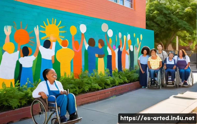 미술교육사와 소외계층 예술 교육 - **Prompt:** A vibrant, sun-drenched outdoor scene depicting a diverse group of people of all ages&mdash;ch...