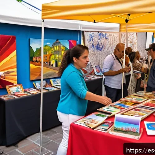 미술교육사 네트워킹 방법 - A vibrant local art fair scene in a Spanish-speaking city, featuring diverse artists and educators e...