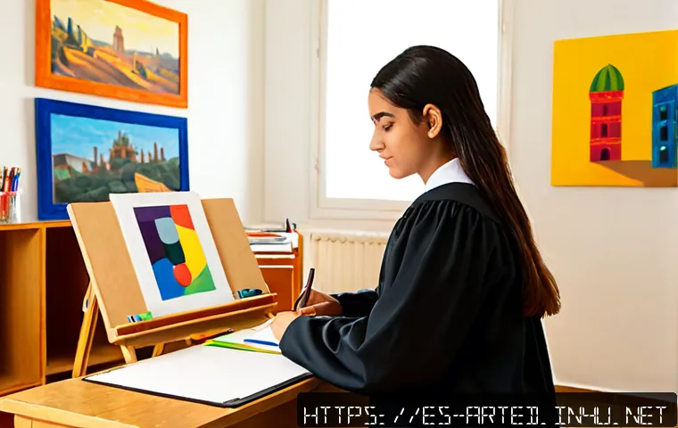 Home 17 미술교육사 취업을 위한 추천 자격증 - Photorealistic Spanish art education graduate organizing a professional portfolio beside a blank cer...