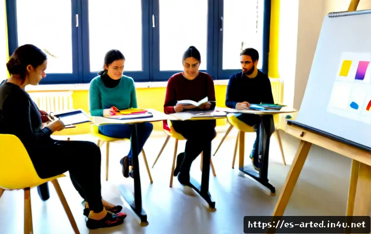 미술교육사 강의 기획과 운영 - Photorealistic university art education instructor in a bright contemporary classroom in Madrid, Spa...